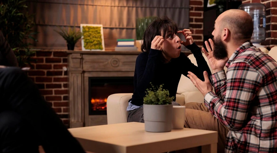 Frustrated couple fighting